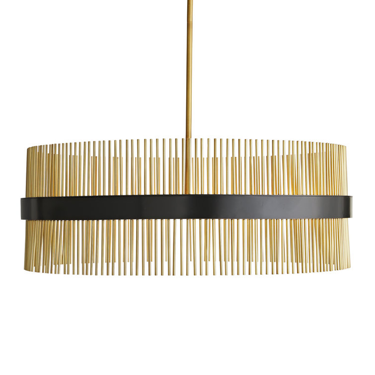 Antique Brass and Black Drum 12-Light Chandelier