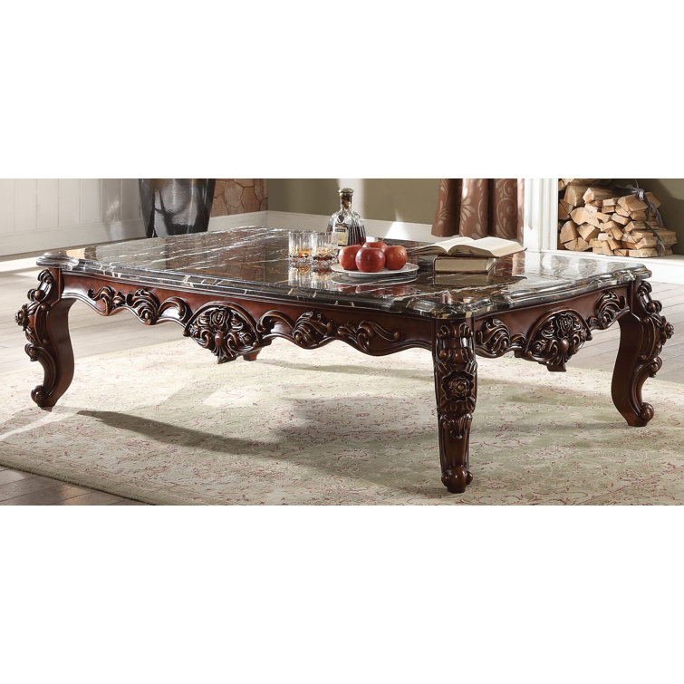 Versailles Rectangular Walnut and Marble Coffee Table with Storage