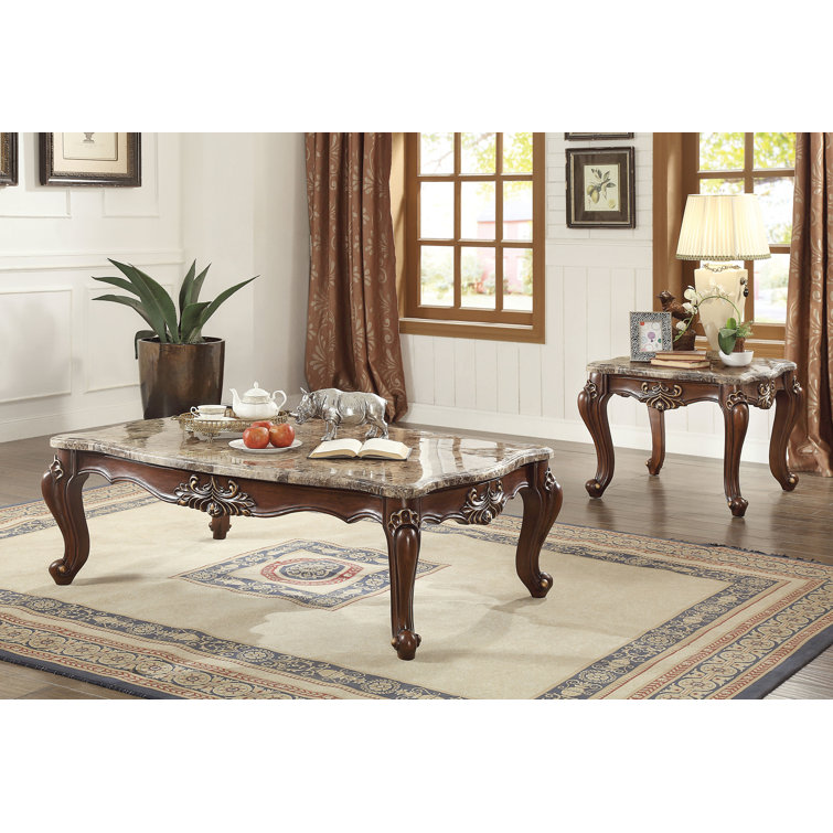 Shalisa Rectangular Walnut Coffee Table with Marble Top