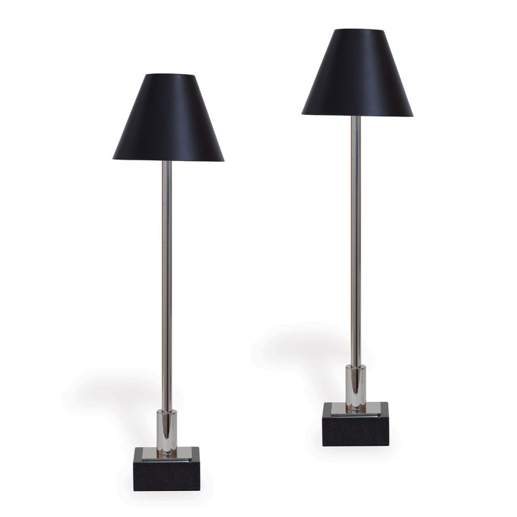 Nickel Buffet Lamp Set with Black Granite Base