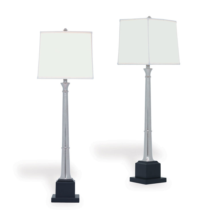 Kensington Nickel Buffet Table Lamp Set with Rectangular Shades