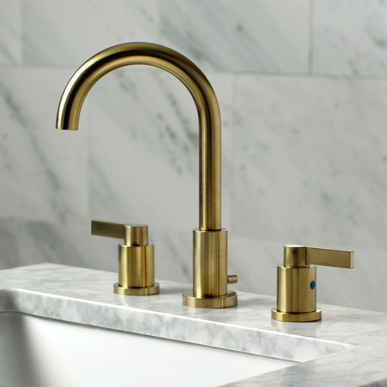 Brushed Brass Widespread Bathroom Faucet with Lever Handles