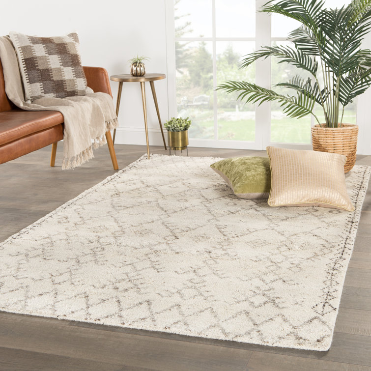 Zuri Ivory and Walnut Geometric Hand-Knotted Wool Rug - 5'x8'