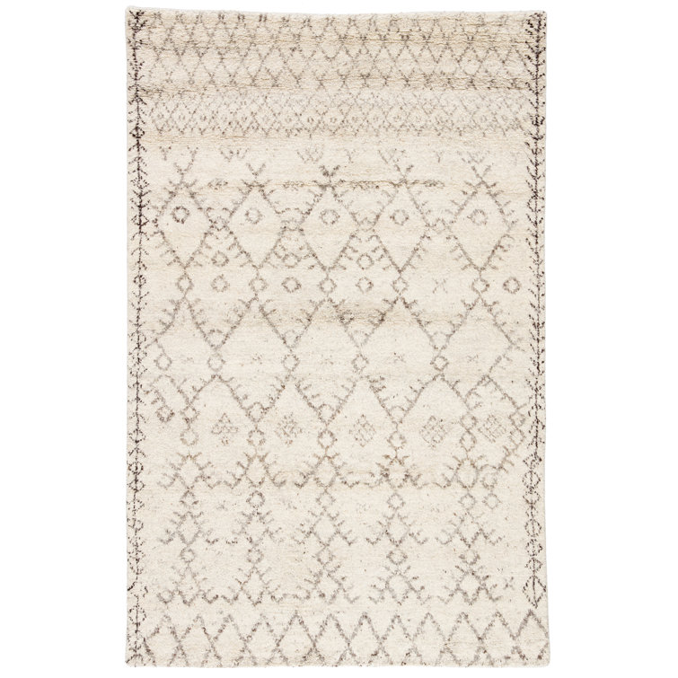 Zuri Ivory and Walnut Geometric Hand-Knotted Wool Rug - 5'x8'