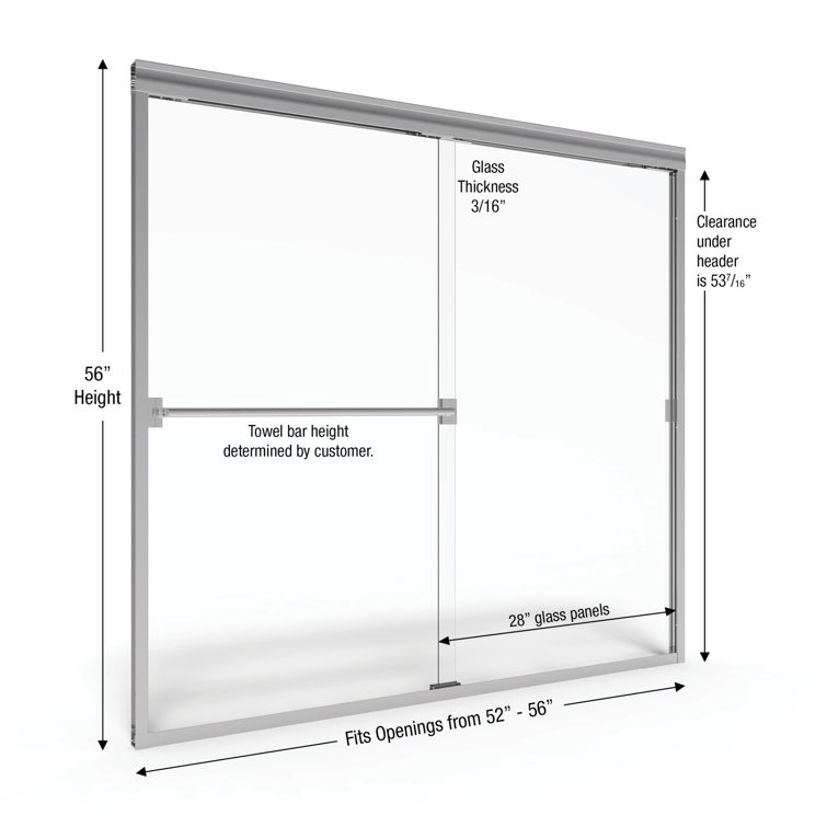 Chrome and Rain Glass Semi-Frameless Bypass Tub Door