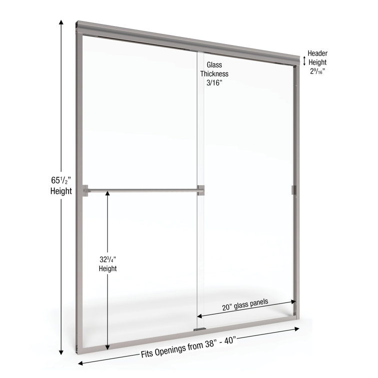 Classic Chrome and Obscure Glass Frameless Shower Door, 40" x 65.5"