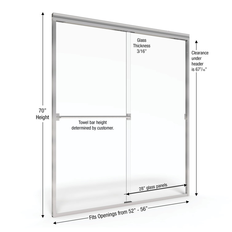 Classic 56" x 70" Brushed Nickel Rain Glass Sliding Shower Door
