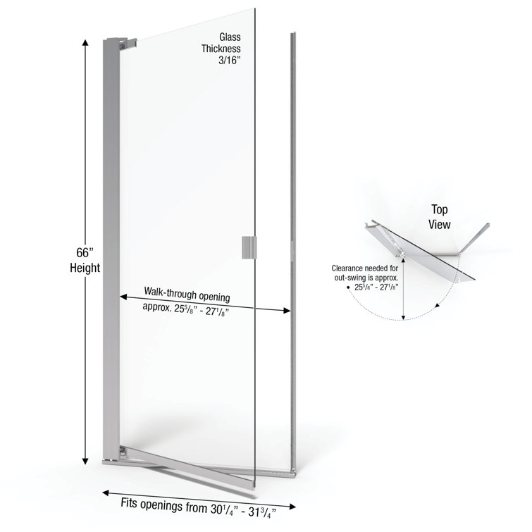 Armon 30.25"-31.75" Chrome Obscure Glass Pivot Shower Door