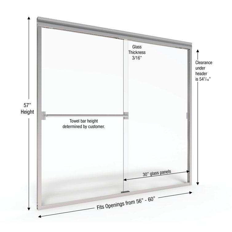 Classic 57" x 60" Brushed Nickel Rain Glass Sliding Tub Door
