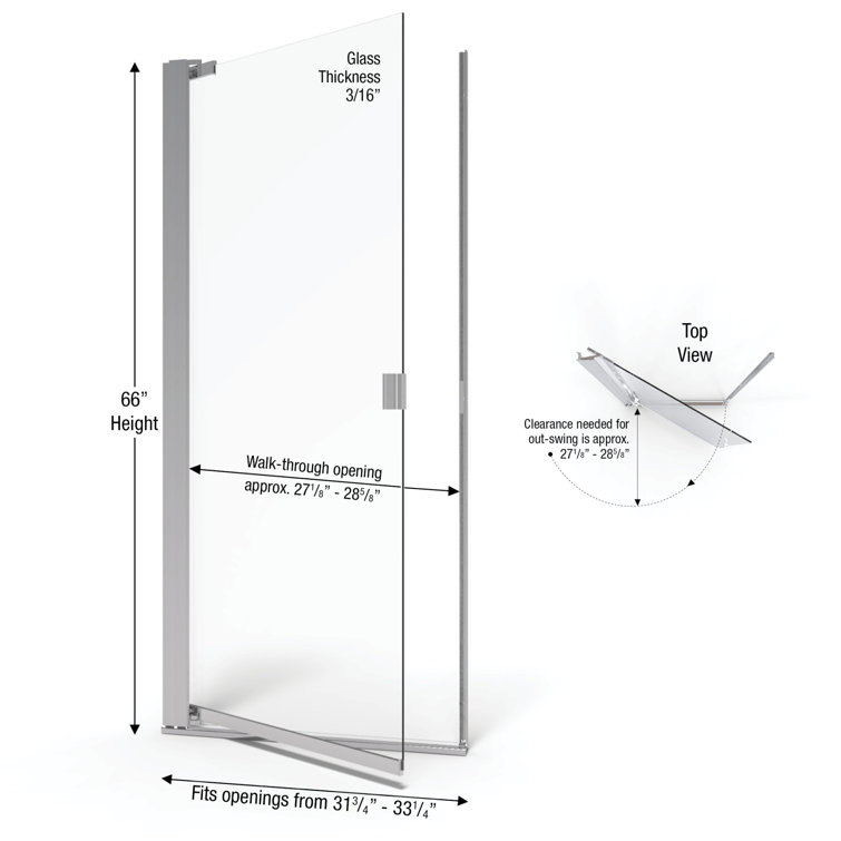 Armon Chrome Semi-Frameless Pivot Shower Door with Clear Glass