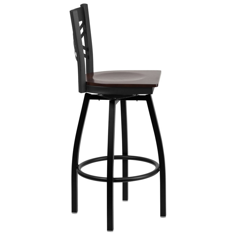 Hercules Series 'X' Back Swivel Barstool with Walnut Wood Seat