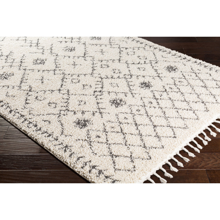 Luxor Black Geometric Braided Shag Rug 47" x 8"
