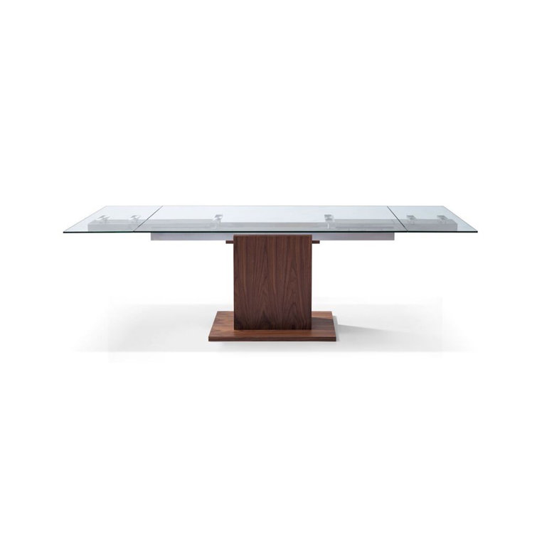 Contemporary Pilastro Walnut & Glass Extendable Dining Table