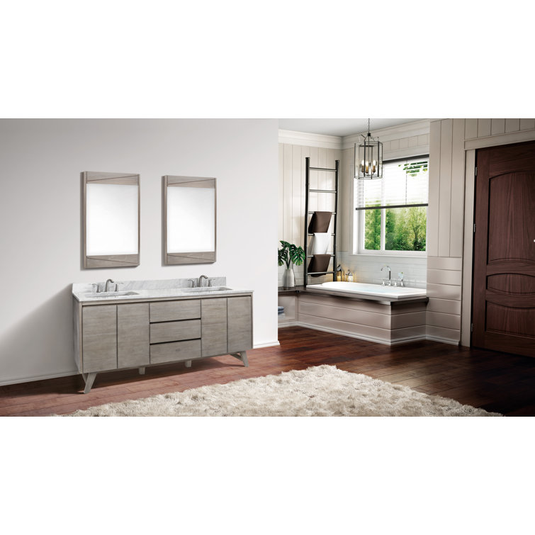 Natural Teak Double Bathroom Vanity with Marble Top