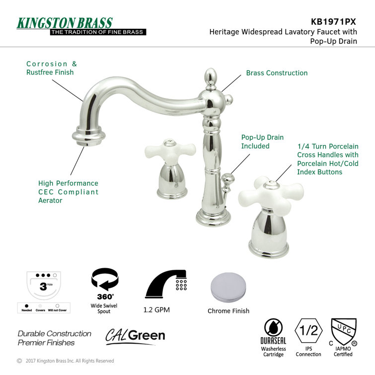 Heritage Polished Chrome Widespread Lavatory Faucet
