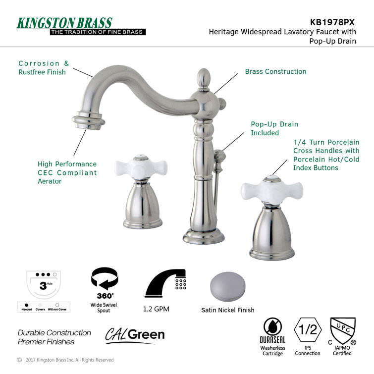 Heritage Polished Nickel Widespread Bathroom Faucet with Drain