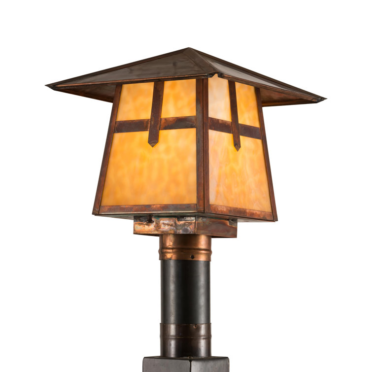 Vintage Copper & Beige Glass 12.5" Outdoor Lantern Post Light