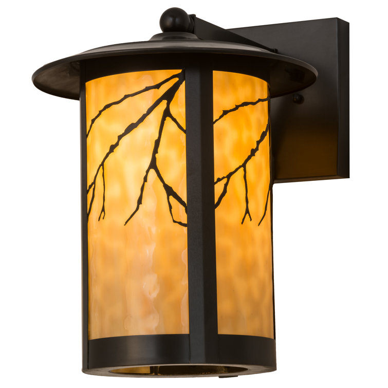 Craftsman Brown Solid Brass Wall Sconce with Art Glass Shade