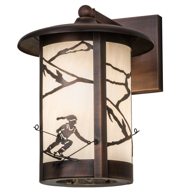 Alpine Skier 14" White Art Glass & Solid Brass Wall Sconce