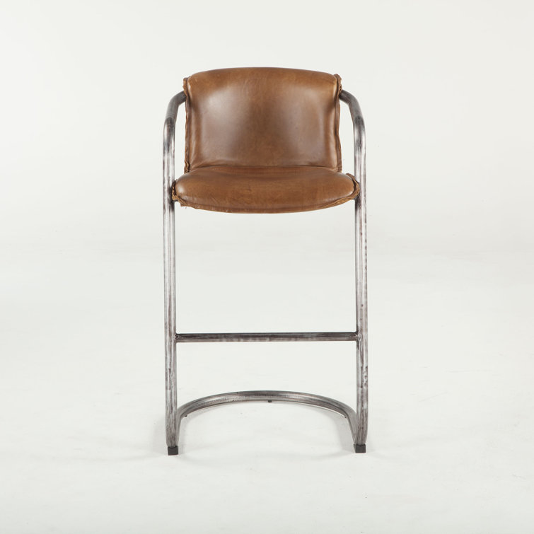 Chiavari Chestnut Leather and Metal Bar Stool