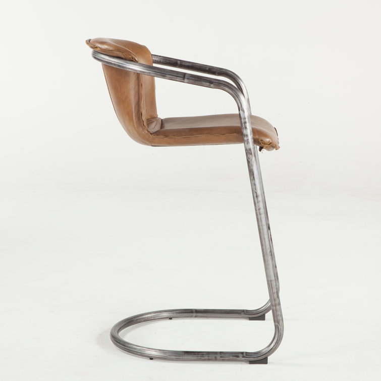 Chiavari Chestnut Leather and Metal Bar Stool