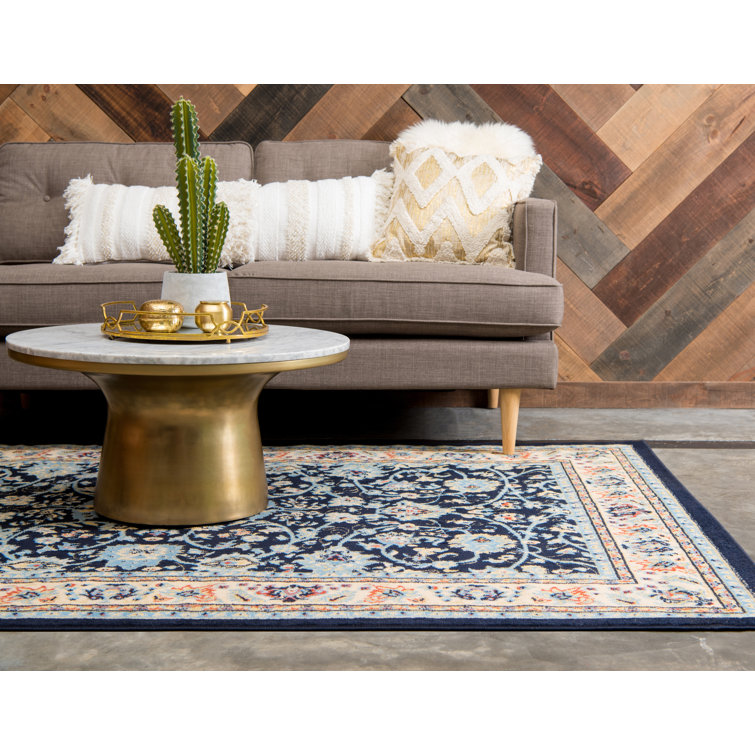 Navy Blue Rectangular Medallion Synthetic Area Rug