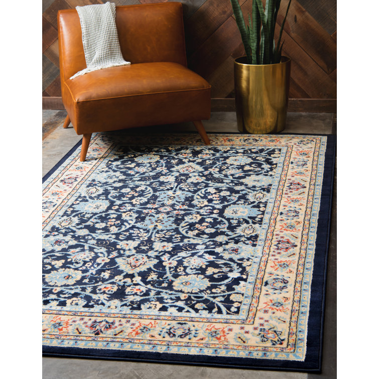 Navy Blue Rectangular Medallion Synthetic Area Rug