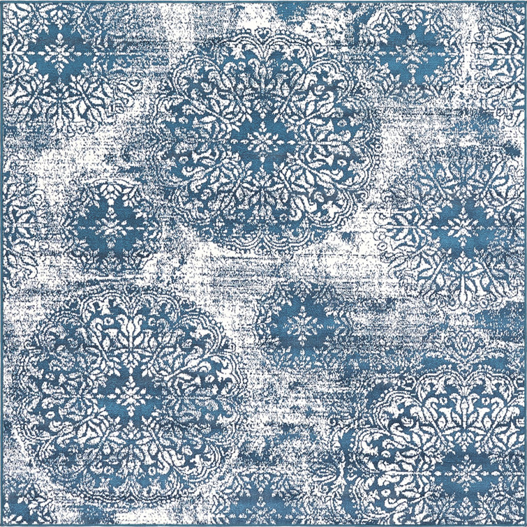 Sofia Grand Blue and White Square Synthetic Area Rug