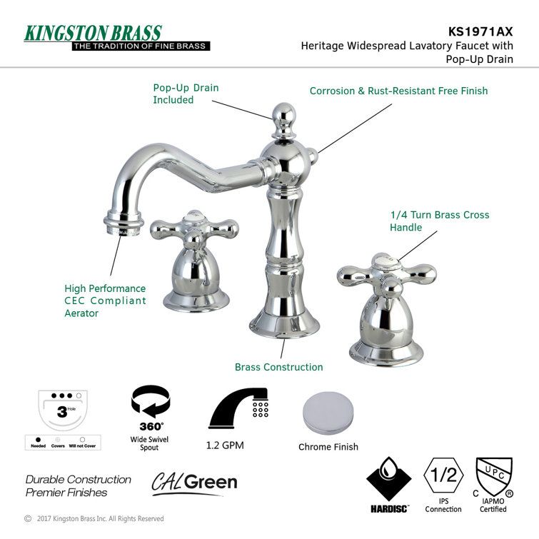 Heritage 8" Polished Chrome Widespread Bathroom Faucet