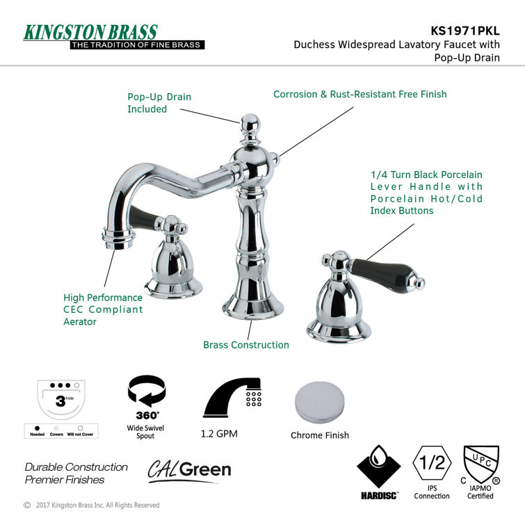 Duchess Polished Chrome Widespread Bathroom Faucet with Porcelain Handles