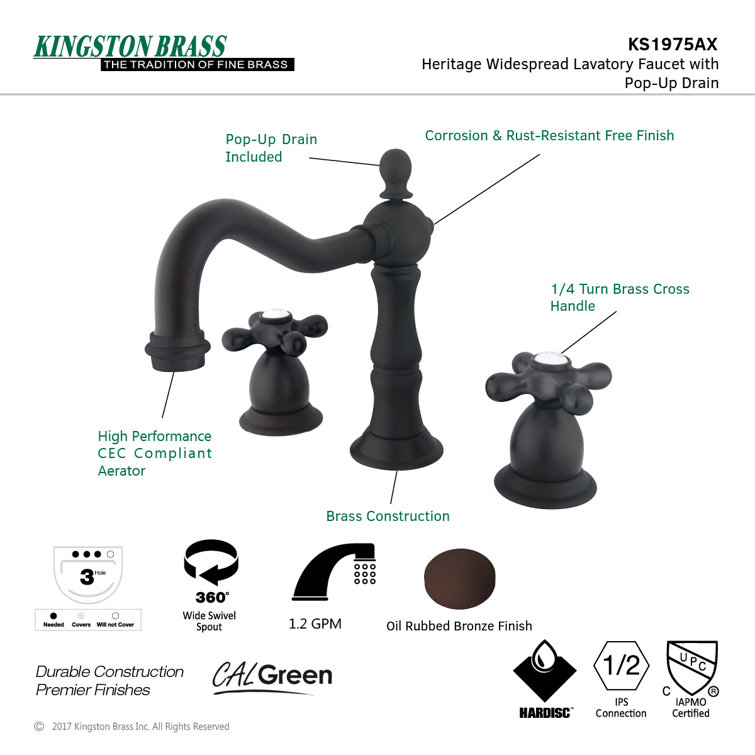 Heritage 8-Inch Oil Rubbed Bronze Widespread Bathroom Faucet