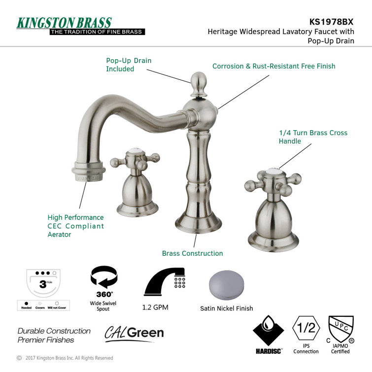 Elegant Heritage 8" Widespread Bathroom Faucet in Brushed Nickel