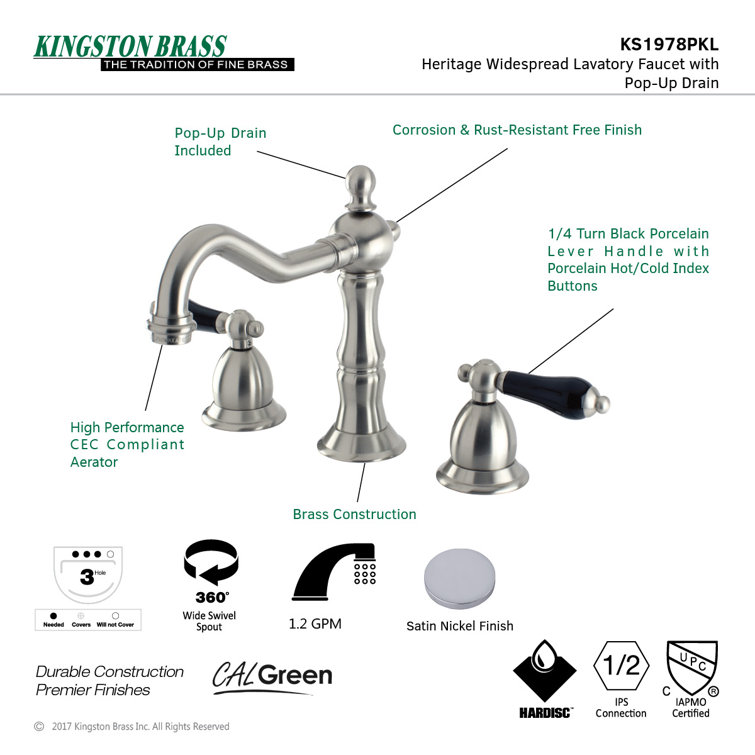 Duchess Brushed Nickel Widespread Bathroom Faucet with Drain