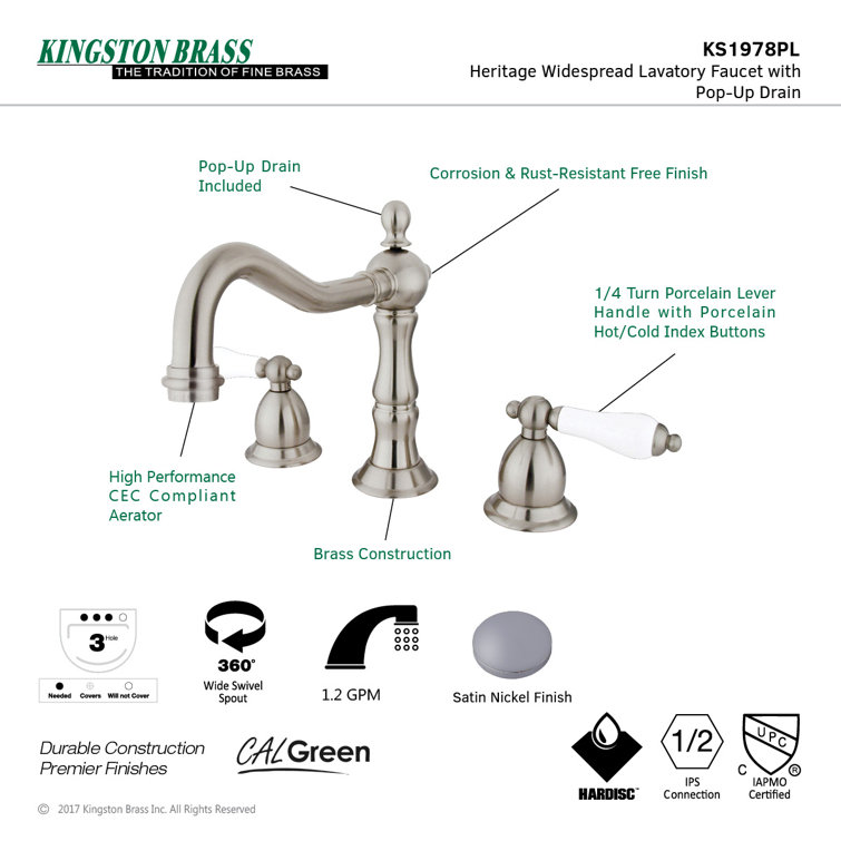 Heritage 8-Inch Polished Chrome Widespread Bathroom Faucet
