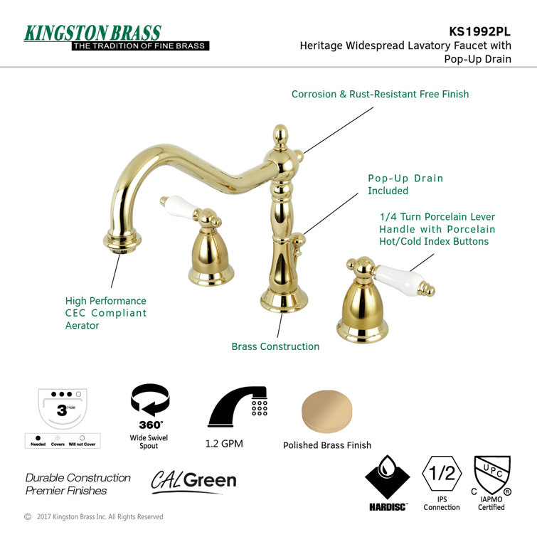 Heritage Polished Brass 8-Inch Widespread Bathroom Faucet