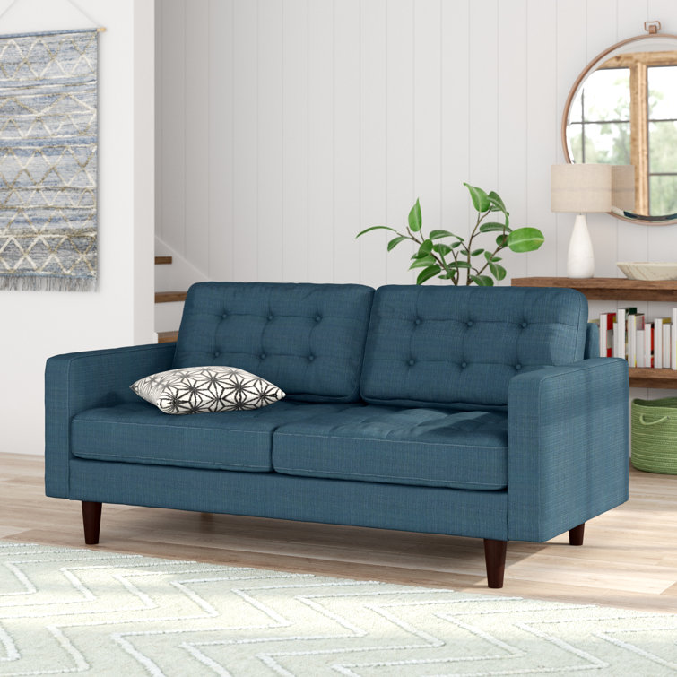 Azure Tufted Fabric Loveseat with Solid Wood Legs