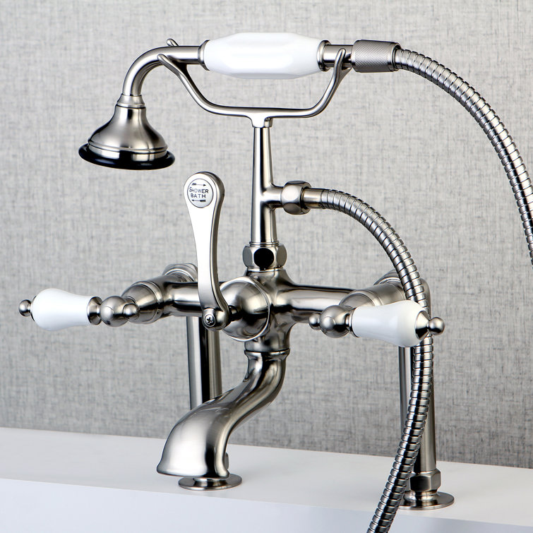 Satin Nickel Vintage Deck Mount Clawfoot Tub Faucet with Hand Shower
