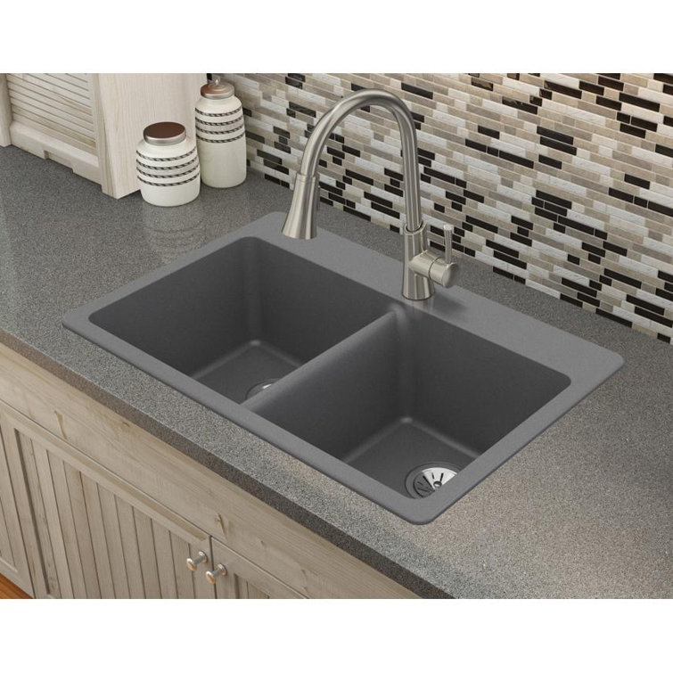 Charcoal Quartz Luxe Double Bowl Drop-In Kitchen Sink