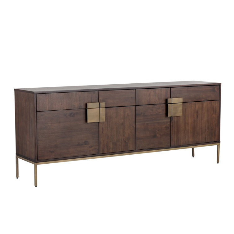 Acacia Wood and Antique Brass 78.75'' Sideboard with 4 Drawers