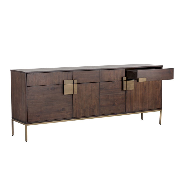 Acacia Wood and Antique Brass 78.75'' Sideboard with 4 Drawers