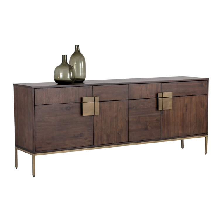 Acacia Wood and Antique Brass 78.75'' Sideboard with 4 Drawers
