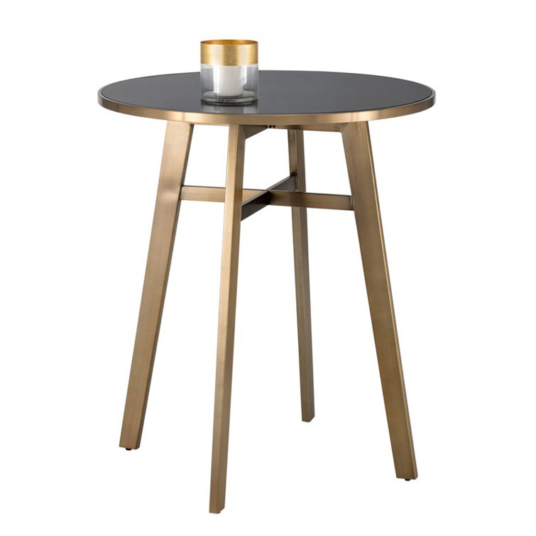 Round Black Glass and Brass Bar Height Table