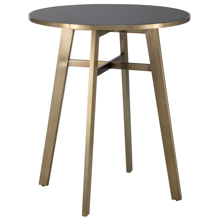 Round Black Glass and Brass Bar Height Table