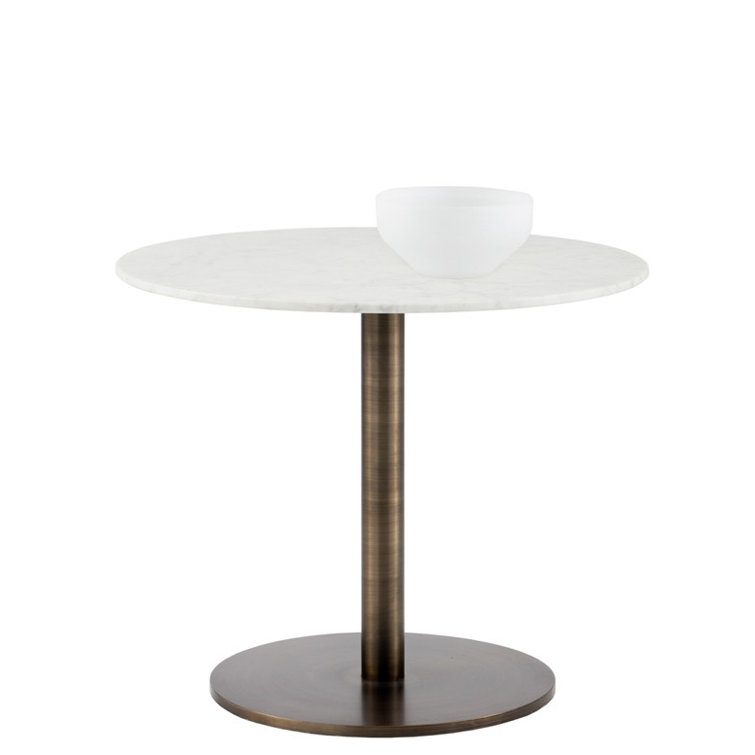 Contemporary 35" Round Marble Dining Table in Gold/White