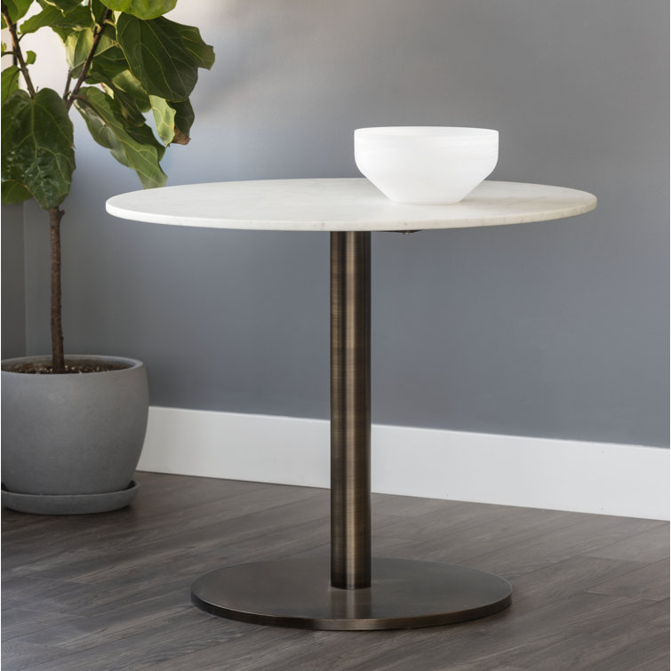 Contemporary 35" Round Marble Dining Table in Gold/White