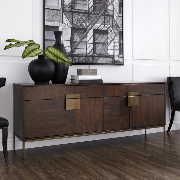 Acacia Wood and Antique Brass 78.75'' Sideboard with 4 Drawers