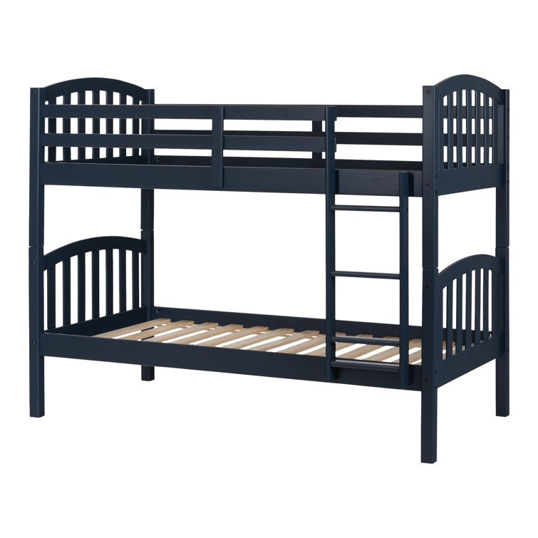 Navy Blue Twin Pine Wood Bunk Bed with Drawers
