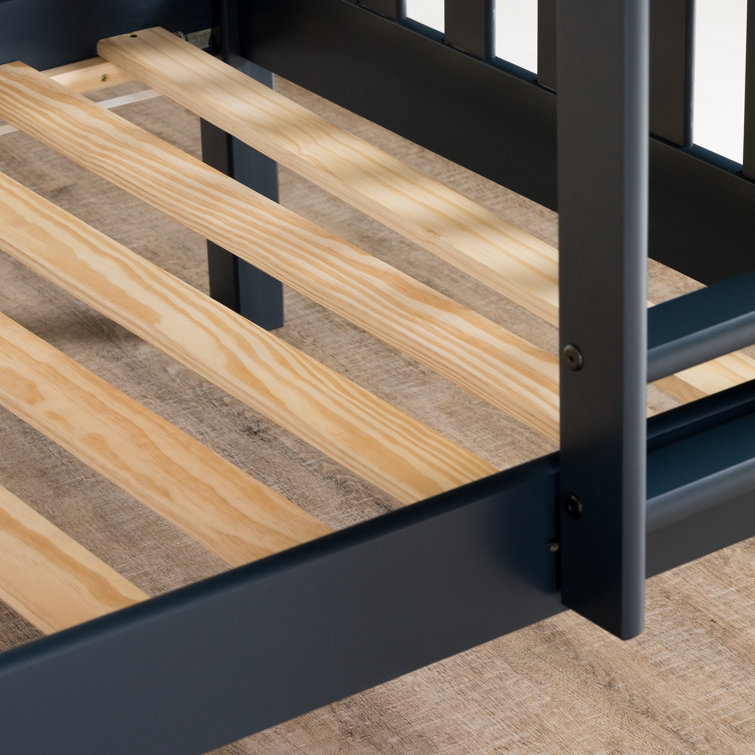 Navy Blue Twin Bunk Bed with Storage Drawers and Pine Frame