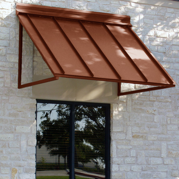 Copper Powder Coated Steel Fixed Door Awning, 7 ft Wide