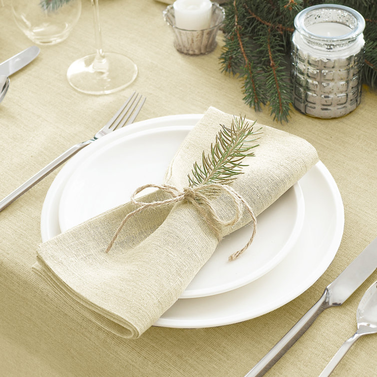 Ivory Gold Linen Napkin Set of Four with Mitered Hem